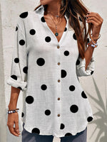 Polka Dot Print V-neck Long Sleeve White Blouse