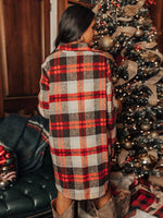 Red Plaid Long Sleeve Shirt Mini Dress