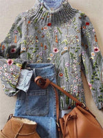 Lovely Floral Print Round Neck Long Sleeve Pullover Sweater