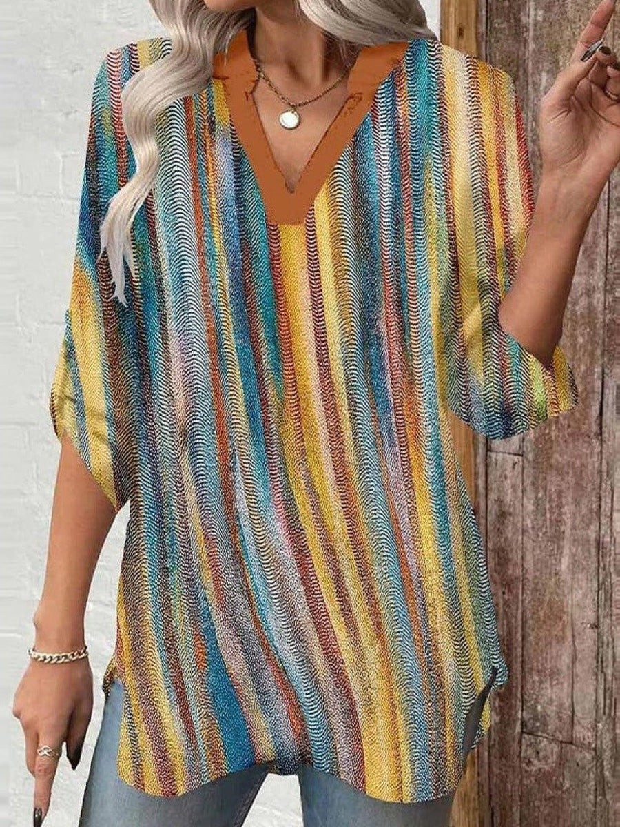 Retro V-Neck Long Sleeve Top