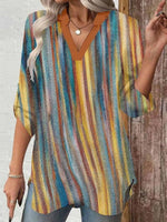 Retro V-Neck Long Sleeve Top