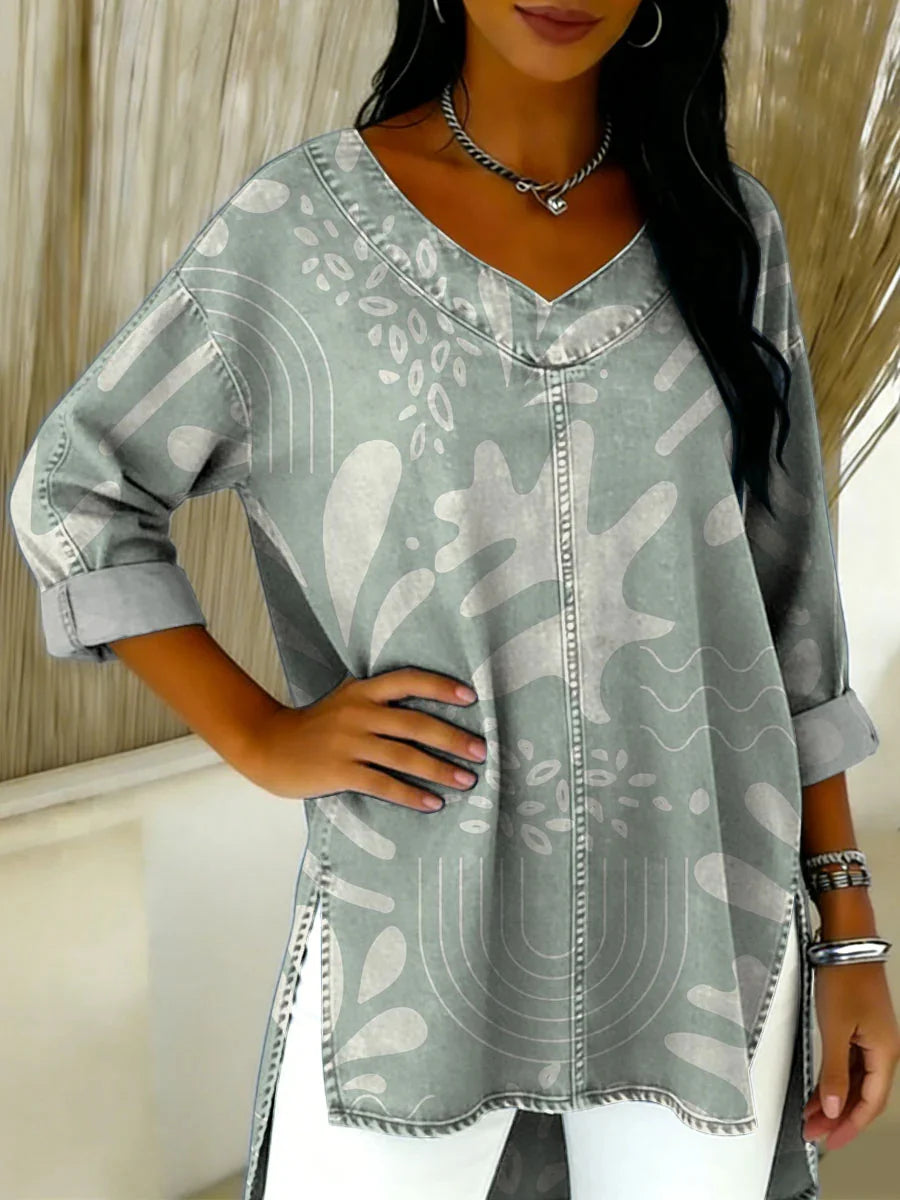 Women's Casual V-neck 3/4 Sleeve Shirt