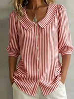 Red Stripe Peter Pan Collar Half Sleeve Blouse