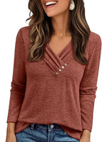 Casual V-neck Long Sleeve Plain Tunic Top