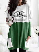 White-green Casual Graphic Tops Round Neck Long Sleeve Character Printed Xmas Sweatshirt