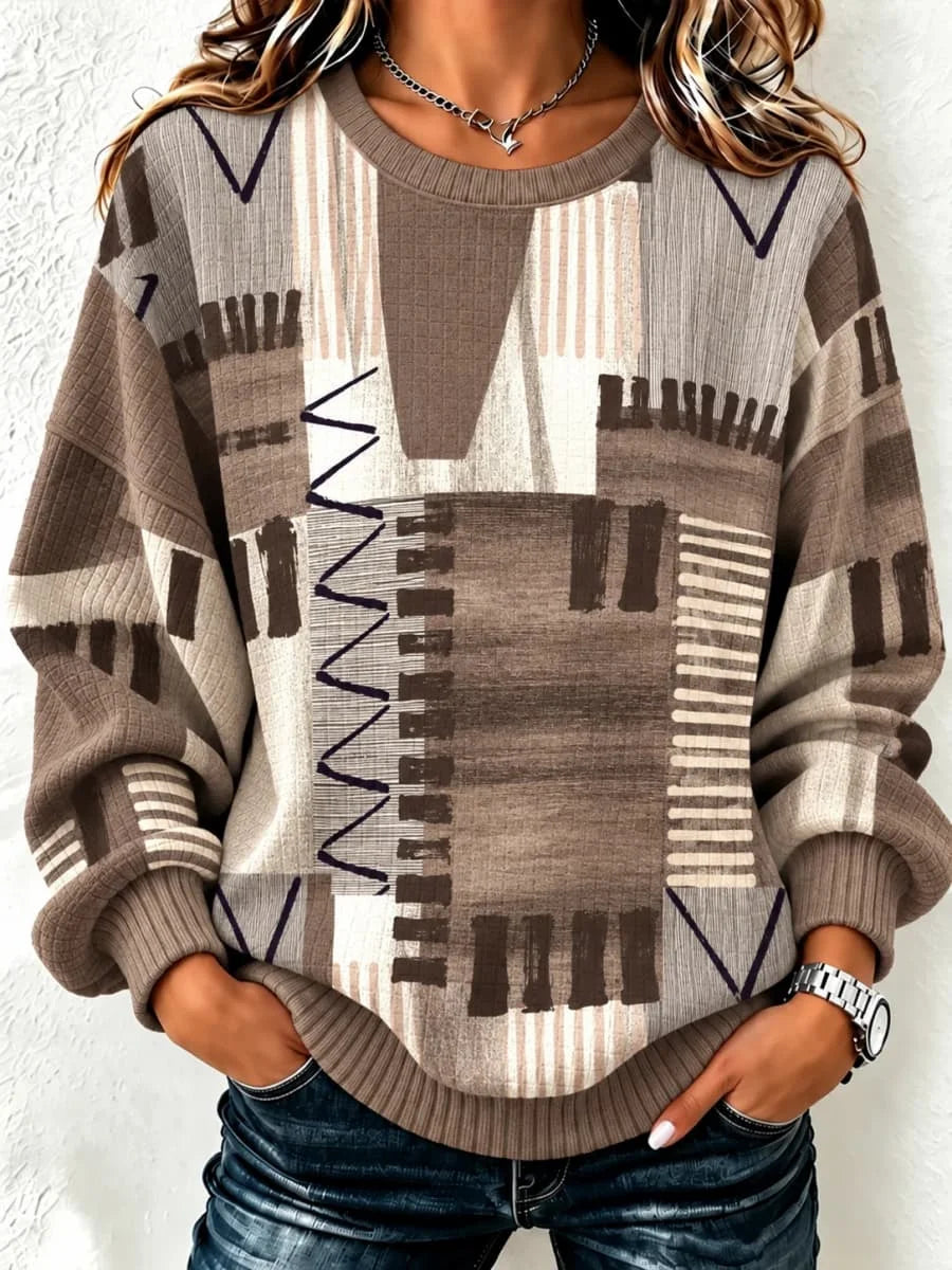 Casual Geometric Crew Neck Long Sleeve Sweatshirt
