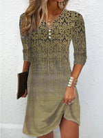 Loose Ethnic Printed V Neck Dress