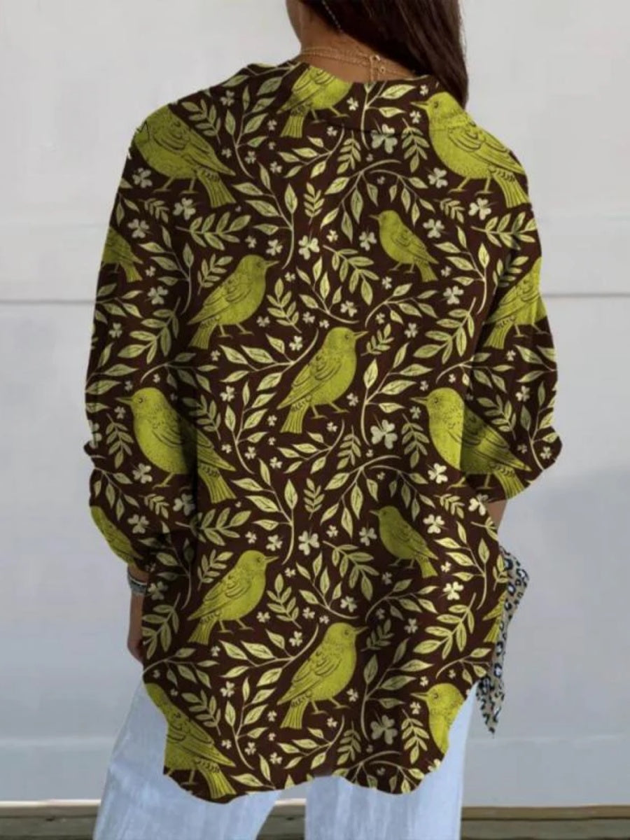 Vintage Leaf Print Blouse