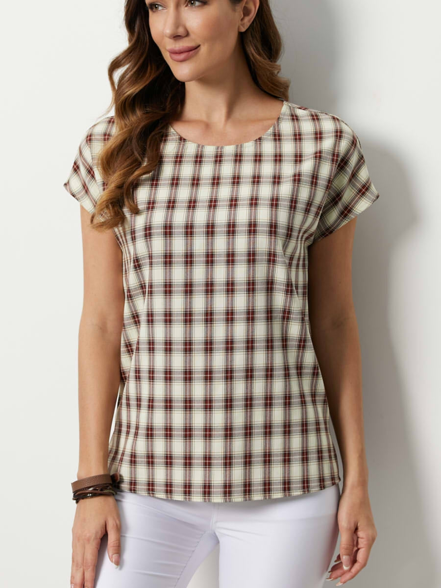 Plaid Casual Summer Round Neck Blouse
