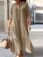 Casual Vintage Solid Lapel Long Sleeve Maxi Dress