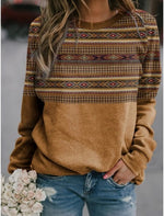 Yellow Casual Graphic Tops Round Neck Stripe Printed Long Sleeve Sweatshirt