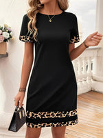 Vintage Leopard Print Round Neck Short Sleeve Dress