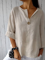 Solid Buttoned V-Neck Short Sleeve Top