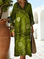Women's Floral Pattern Art Print V-neck Long Sleeve Dress
