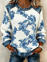 Vintage Floral Crew Neck Long Sleeve Sweatshirt