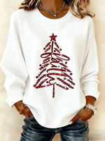 Christmas Tree Print Round Neck Long Sleeve Top