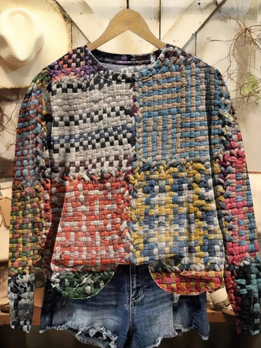 Vintage Colourful Round Neck Long Sleeve Sweatshirt