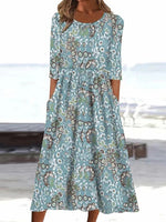 Popular Round Neck 3/4 Sleeve Midi Dress