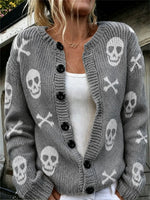 Women Skull Long Sleeve Comfy Vintage Cardigan