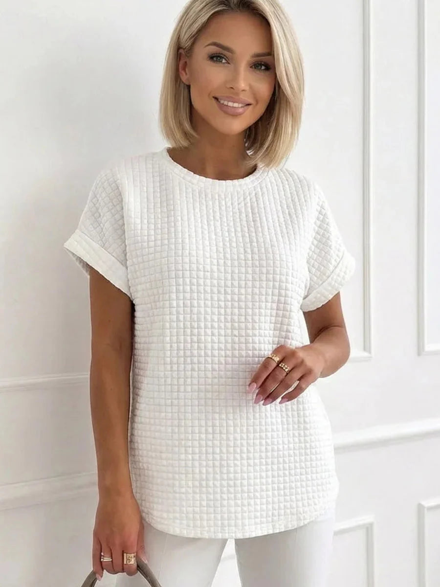Basic Plain White Round Neck Short Sleeve Top