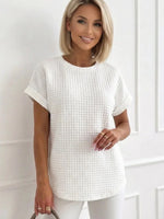 Basic Plain White Round Neck Short Sleeve Top