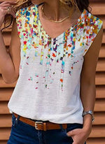 Color Block V-Neck Sleeveless Casual Blouse