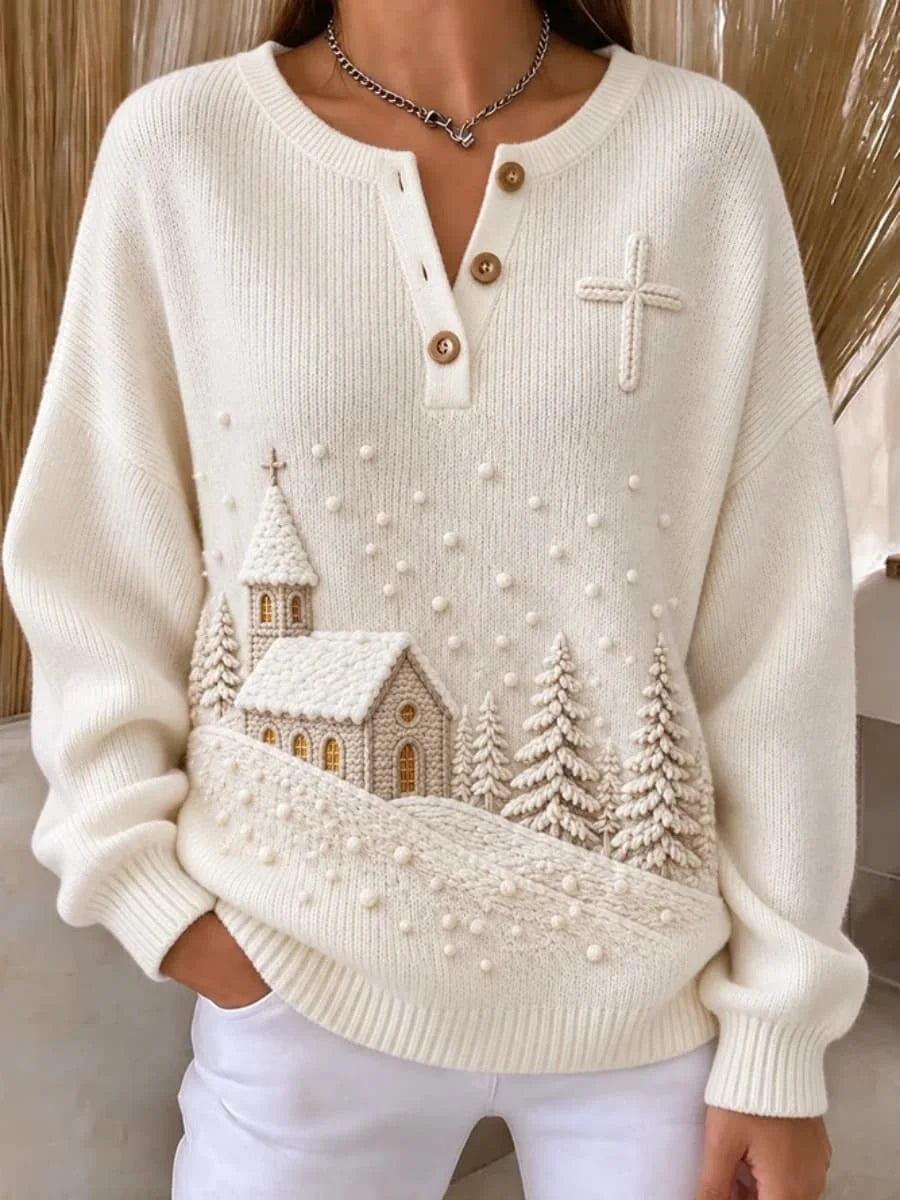 Casual Landscape Print Henley Collar Long Sleeve Sweatshirt