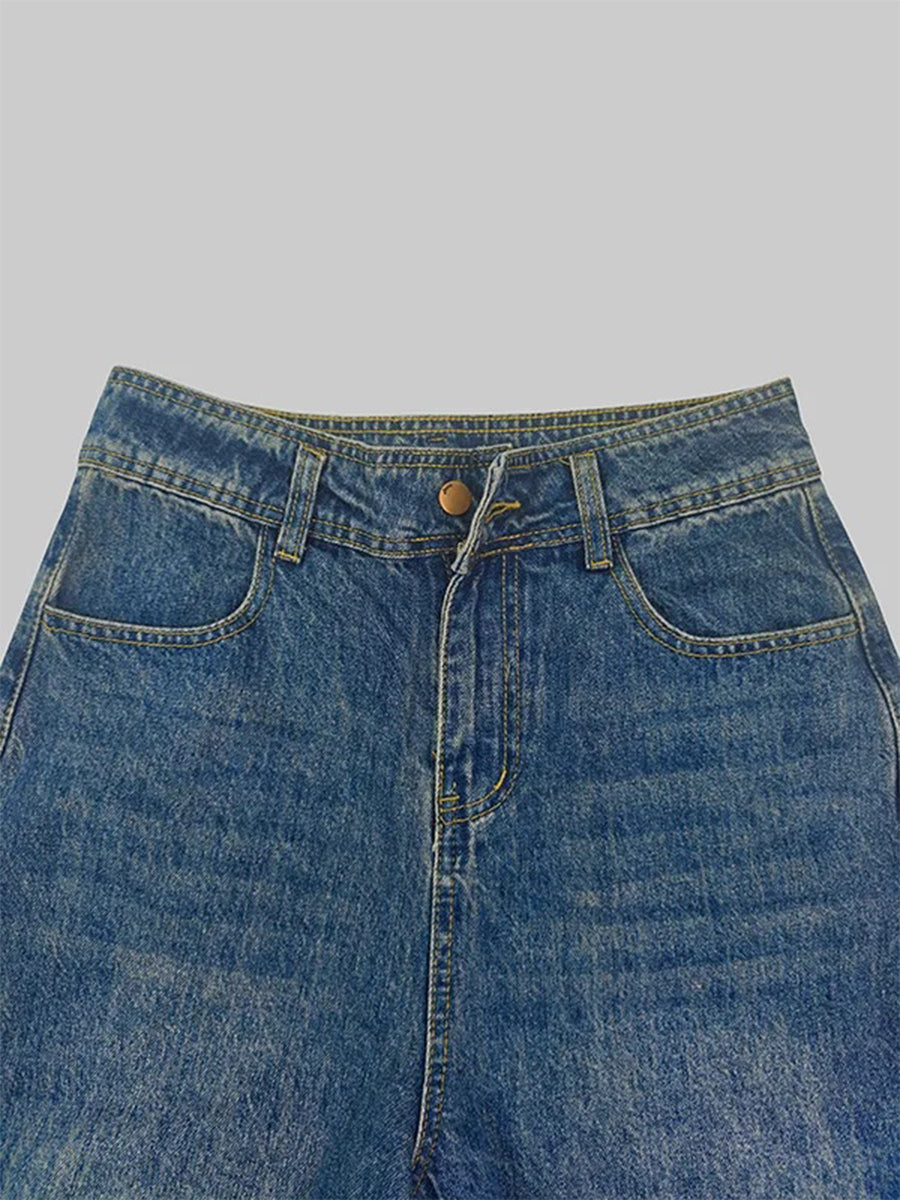 High Waisted Straight Leg Gradient Split-Joint Jean Pants