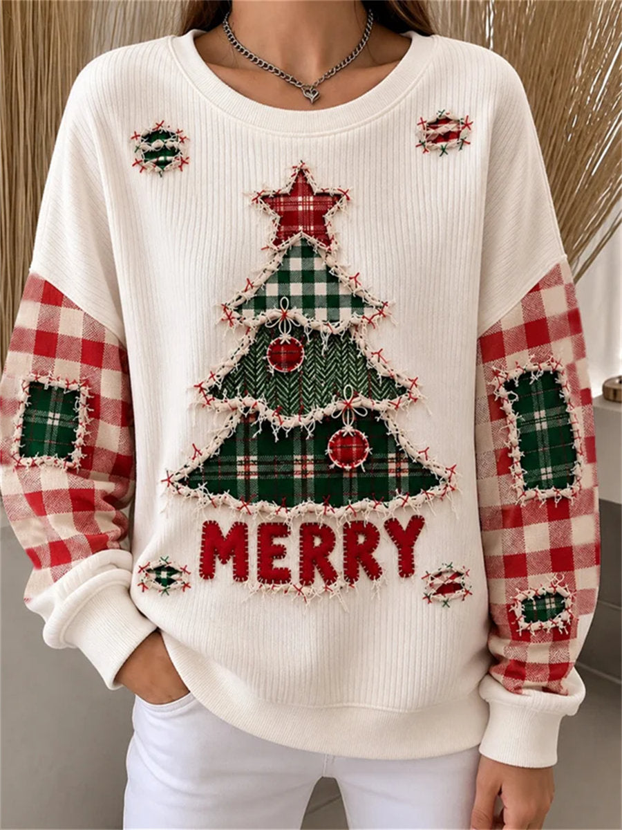 Casual Christmas Tree Crew Neck Long Sleeve Sweatshirt
