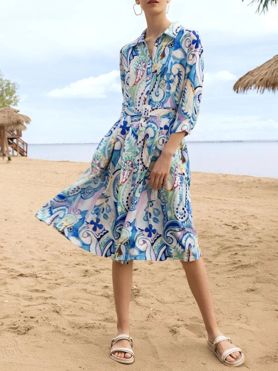 Vibrant Paisley Print Long Sleeve Mini Dress