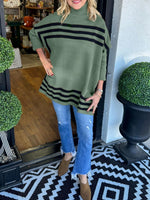 Turtleneck bat sleeve striped sweater