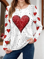 Casual Heart Print Round Neck Long SLeeve T-Shirt