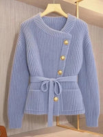 Blue Plain Long Sleeve Cardigan
