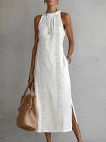 White Sleeveless Lace Trim Maxi Dress