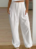 Cozy White Plain Elastic Waistband Pants