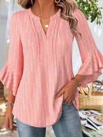 Elegant Pink V-Neck 3/4 Sleeve Top