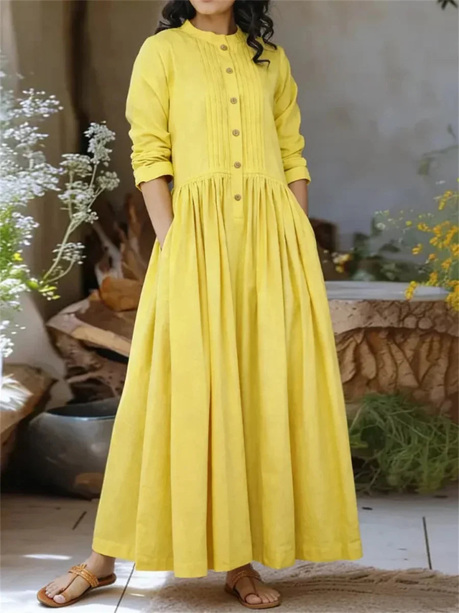 Women's Solid Color Long Sleeve A-line Dress