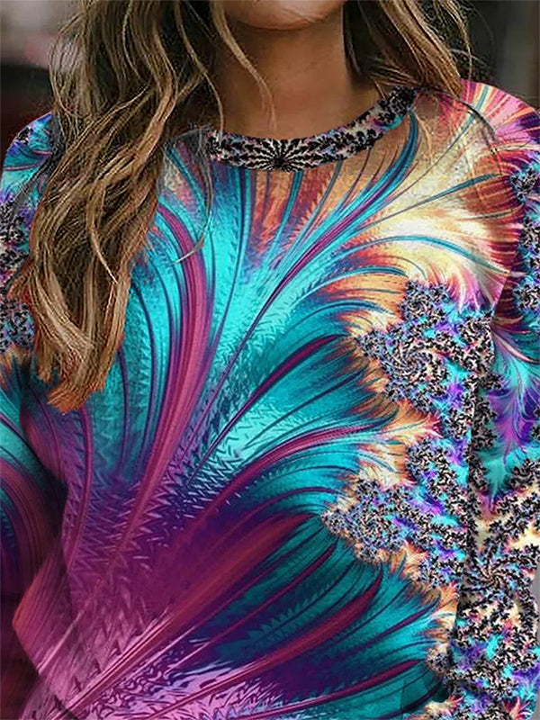 Purple Casual Round Neck Long Sleeve Hippie Printed Sweatshirts