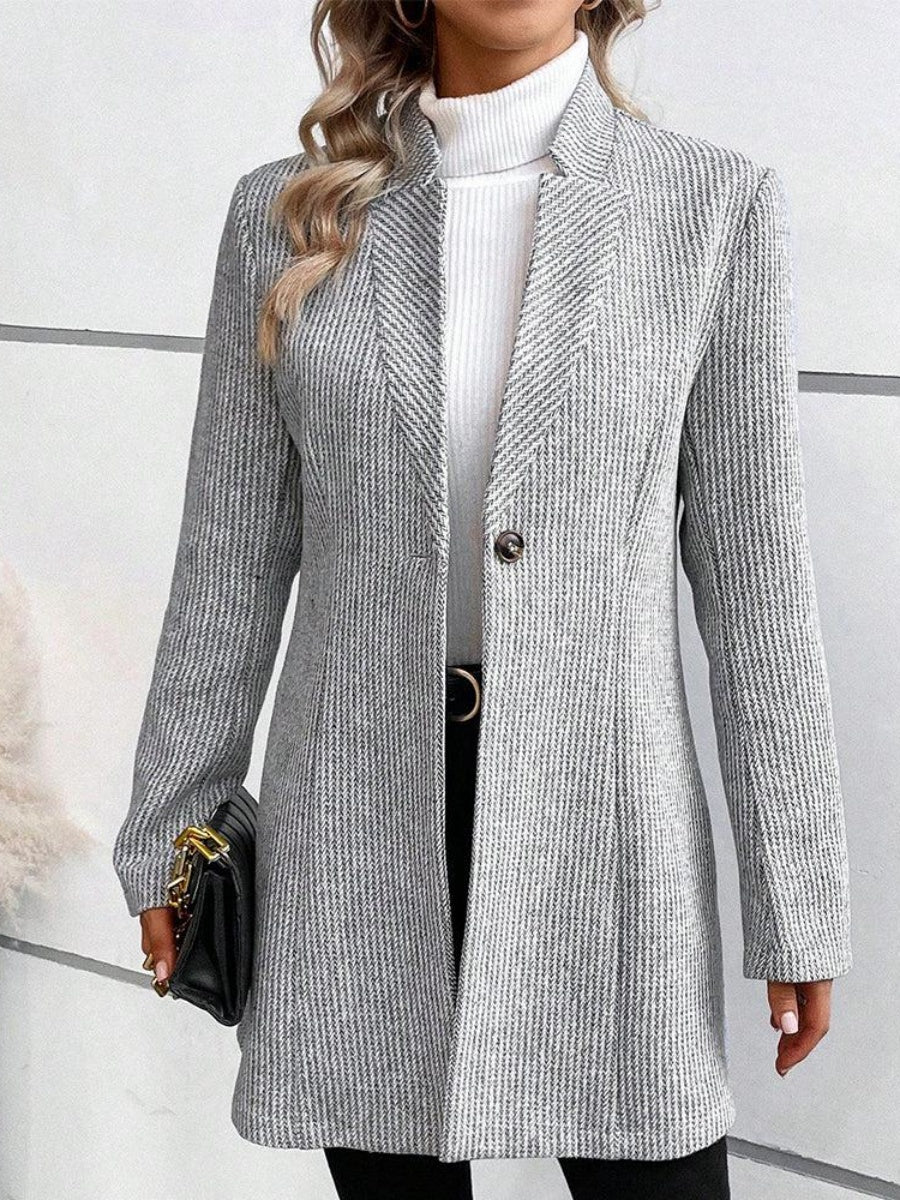 Classy Print Collarless Long Sleeve Outerwear