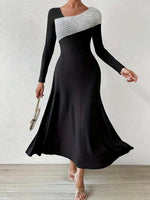 Chic Color Block Long Sleeve Maxi Dress
