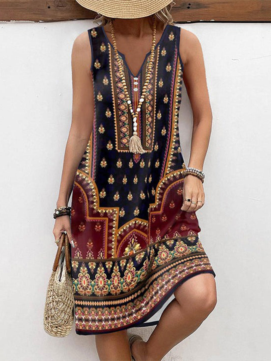 Vintage Ethnic Print Dress