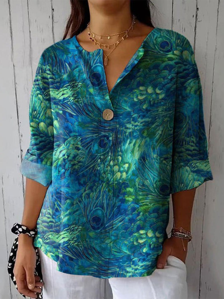 Vintage Floral Buttoned Loose Blouse