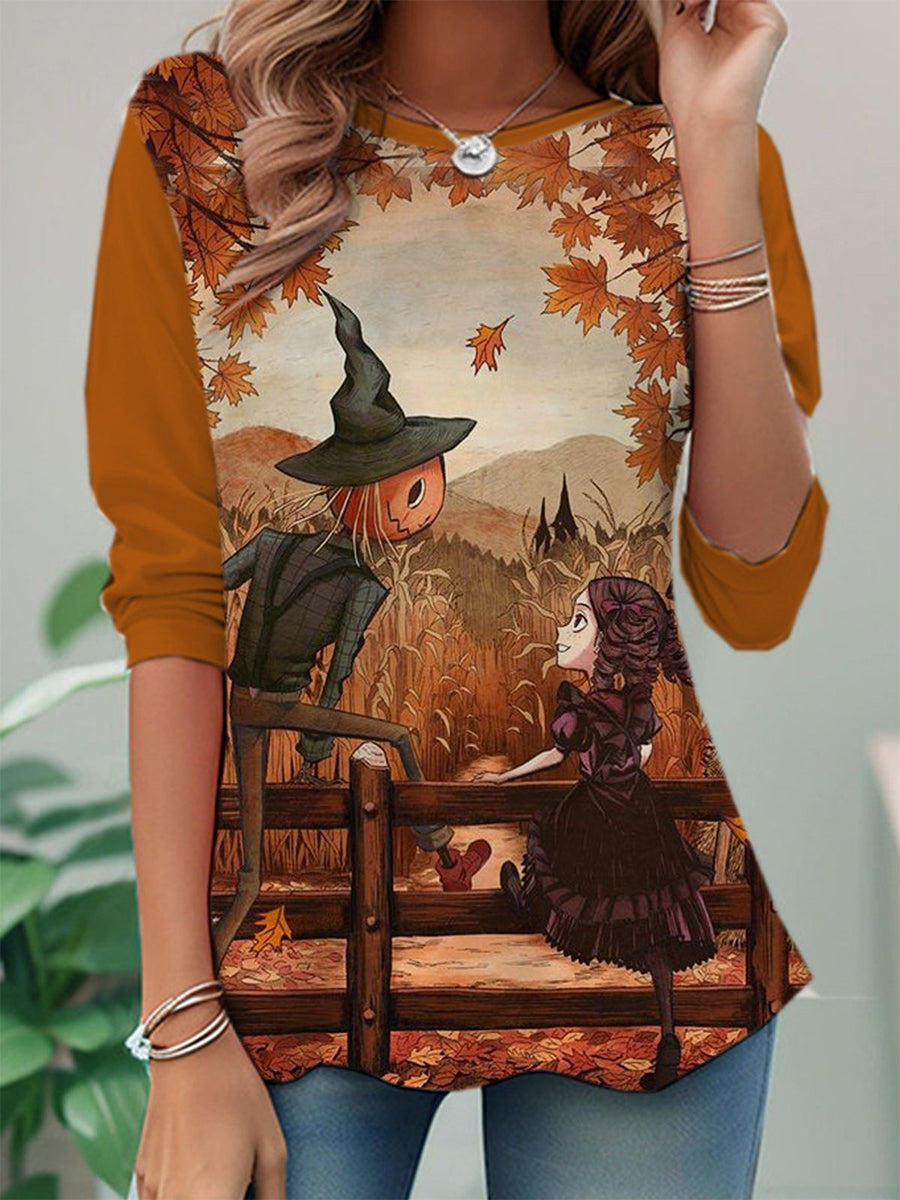 Vintage Horror Halloween Crew Neck Blouse