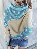 Women's Christmas Snowman Printed Long Sleeve Hooded Color Block Sweatshirt