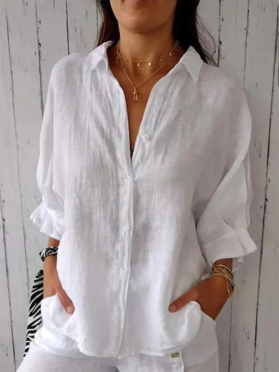 White Bow Tie V Neck Short Sleeve Shirt