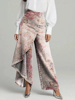 Women's Vintage Flowers Floral Patterns Print High-waisted Relaxed Fit Wide-leg Jeans