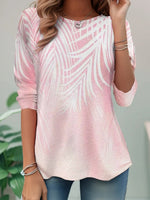 Leaf Print Crew Neck Long Sleeve Casual T-shirt