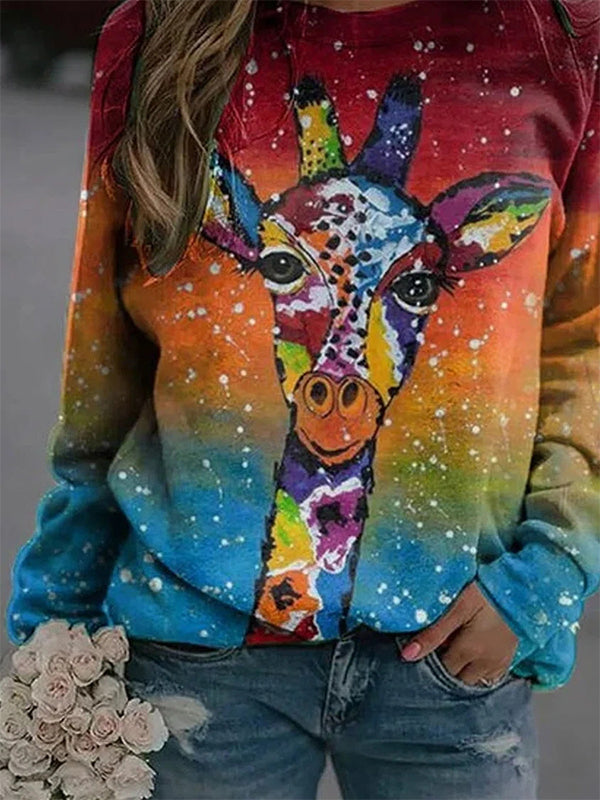 Multi Casual Round Neck Long Sleeve Zebra Printed Sweatshirts