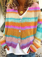 Showy Multicolor V-neck Long Sleeve Sweater