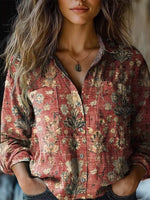 Vintage Floral Print Long Sleeve Blouse